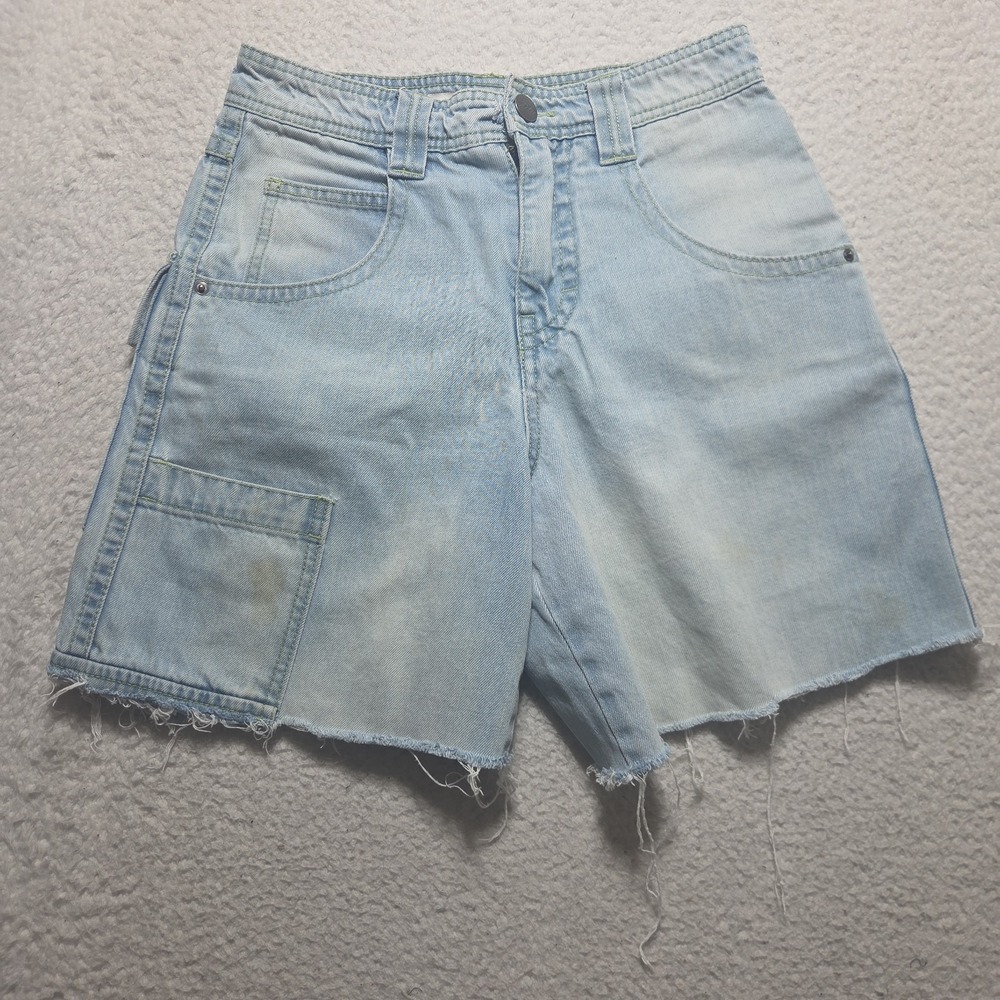 A-Lab Y2K Light Blue Acid Wash Jorts Size 28 Cargo Frayed Skatercore Embroidered